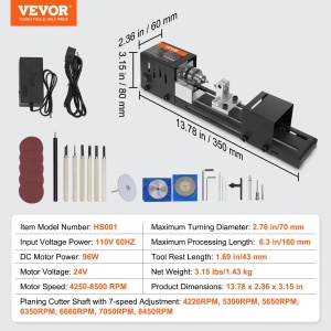 Mini Drehbank VEVOR HS001 96W cu viteza de 8500 Umin si diametru maxim de 70 mm - Img 7