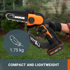 Mini fierastrau cu lant Worx WG324E1 20V compact si portabil 12 cm cu acumulator si incarcator - Img 3