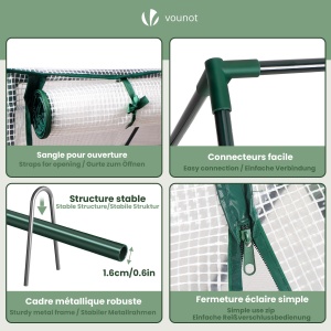 Mini Sera VOUNOT 270x90x90 cm, Stabila, Alb, cu 3 Feronerie pentru Ventilare - Img 5