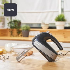 Mixer de mana BLACKDECKER 500W Negru si Inox 5 Viteze Turbo Accesorii Detasabile - Img 2