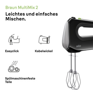 Mixer de mana Braun MultiMix 2 HM2110BK 500W 4 viteze Turbo tehnologie FastMix Negru - Img 2