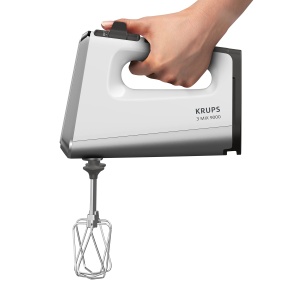 Mixer de mana Krups 3 Mix 9000, 750 wati, controler de viteza, mod turbo, maner ergonomic, mixer de mana incl. tel, carlig de aluat, atasament blender, ceasca de masurare, alb/argintiu, GN9121 - Img 5
