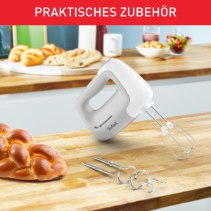 Mixer de mana Tefal Prep'Mix, 450 W, mixer de mana cu 5 viteze, 2 teluri si 2 carlige de aluat din otel inoxidabil, design ergonomic, accesorii sigure pentru masina de spalat vase, HT450B - Img 6