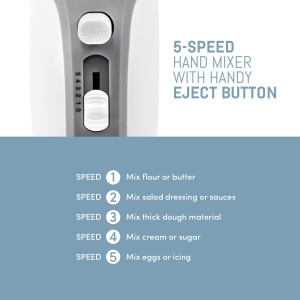 Mixer electric Elite Gourmet EHM-003X, 5 viteze, alb, cu 2 teluri din inox - Img 3