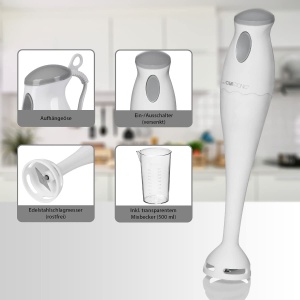 Mixer vertical Clatronic SM 3577, 180W, lama inox, recipient 500 ml, alb - Img 4