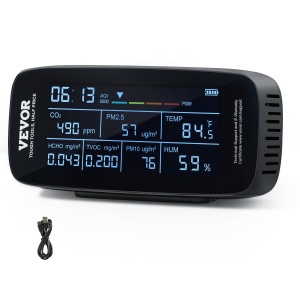 Monitor de calitate a aerului VEVOR 9-IN-1 CO2 Temperatura Umiditate Formaldehida TVOC AQI Tester profesional PM2.5 PM10 PM1.0 Contor de particule interior / exterior Contor de particule Contor de aer Contor de particule Contor de aer cu praguri de alarma - Img 1