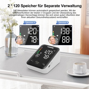 Monitor de tensiune arteriala Vimmk cu display LED, 240 memorii, manseta 22-40cm - Img 5