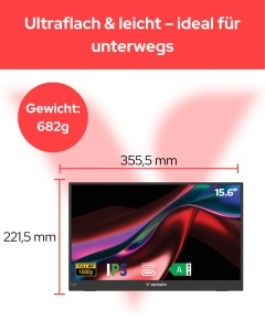 Monitor portabil Verbatim 15,6 inch Full HD USB-C HDMI, compact si usor - Img 2