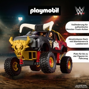 Monster Truck PLAYMOBIL WWE The Rock cu Federare, Hornuri si Figurina - Img 3