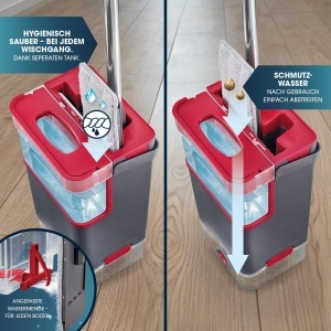 Mop cu rezervor dublu CLEANmaxx Komfort-Mopp DuoTank, 132 cm, 2 lavete microfibra - Img 3