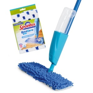 Mop cu spray Spontex Quick Spray Duo, 2 fete, microfibra, design compact