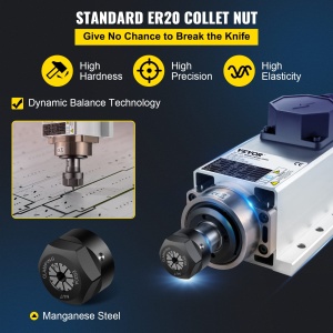 Motor cu ax CNC racit cu aer VEVOR ER20, Motor liniar cu fir de frezare cu colturi, Motor de frezare, 2.2KW, masina de gravat 18000RPM - Img 3