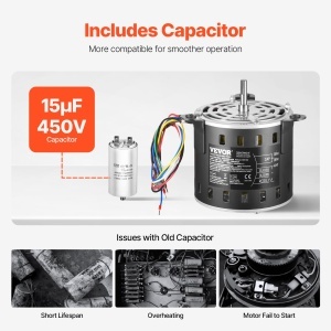 Motor de ventilator VEVOR YDK320-4G30 12 CP 220V 3 viteze cu condensator inclus - Img 3