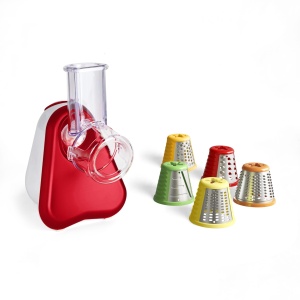 Moulinex DJ756G Fresh Express Plus | Schnitzelwerk electric | Feliator de legume | Feliator de legume | 5 insertii incl. razatoare | 200W | Rosu metalizat / Alb - Img 2