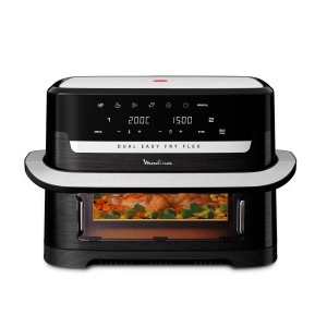 Moulinex Dual Easy Fry Flex friteuza cu aer cu separator FlexCook capacitate 9 l pentru pana la 8 persoane 7 programe prestabilite negru EZ9228F0 - Img 1