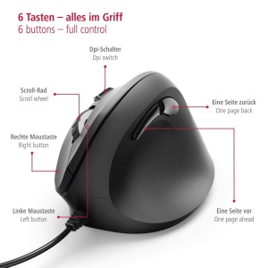 Mouse ergonomic Hama EMC-500, cablat, 3 viteze, 1800 dpi, negru - Img 4