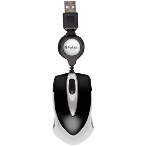 Mouse optic portabil Verbatim Go Mini - 1000 dpi, USB retractabil, negru