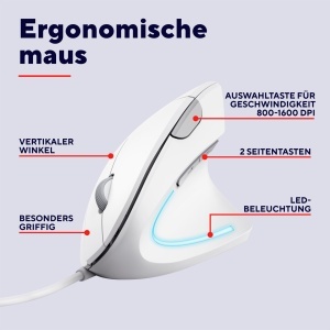 Mouse vertical ergonomic Trust Verto, alb, cu cablu, 10001600 DPI - Img 2