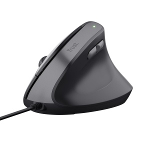 Mouse vertical Trust Yuno, Mouse ergonomic pentru dreptaci, Prevenirea cotului mouse-ului/cotului de tenis (Sindromul RSI), 60% plastic reciclat, Mouse PC cu cablu, Computer, Laptop, Mac - Negru