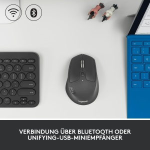 Mouse wireless Logitech M720 Triathlon Multi-Device, Bluetooth, Receptor USB Unifying, 1000DPI, 6 butoane programabile, baterie de 2 ani, pentru laptop, PC, Mac, iPadOS - gri - Img 4