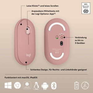 Mouse wireless Logitech Pebble 2 M350s Bluetooth Silent Touch Roz - Img 7