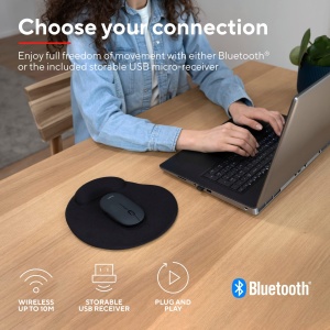 Mouse Wireless Reincarcabil Trust Puck, Bluetooth si Conexiune 2.4GHz prin Microreceptor USB, DPI Reglabil 800/1200/1600, Mouse Ergonomic, Wireless pentru PC/Mac/Computer/Laptop/MacBook - Negru - Img 2