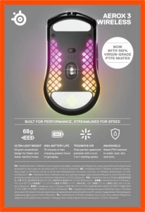 Mouse wireless SteelSeries Aerox 3 - 68g, RGB, design rezistent la apa - Img 14