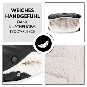 Muff pentru maini hauck, cu buzunar pentru telefon, fleece calduros, rezistent la apa, negru - Img 4