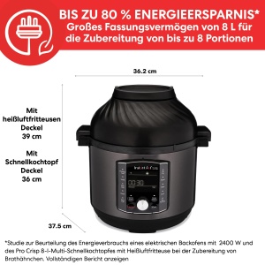 Multicooker electric Instant Pot Pro Crisp 11 in 1 - Oala sub presiune, friteuza, aragaz lent, abur, gratar, deshidratator si masina sous-vide - otel inoxidabil negru, 1500W, 7.6L, - Img 6