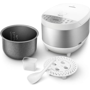 Multicooker Philips HD4713/40, 1067 W, capacitate 5 l, 60 programe presetate, control temperatura, sistem de incalzire 3D, mentinere la cald, aplicatie cu retete HomeID, Alb - Img 1