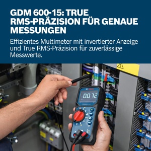 Multimetru digital profesional Bosch GDM 600-15 True RMS LCD inversat masoara frecventa continuitate rezistenta capacitate min max medie cabluri de te - Img 2