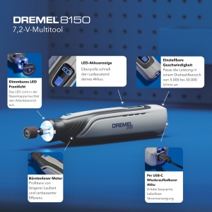 Multitool Dremel 8150, 7.2V, acumulator USB-C, 20 accesorii, viteza variabila 5000-30000 RPM - Img 2