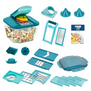 Nicer Dicer Chef Professional 23 Piese Tocator Manual cu Recipient 52L si Capace Frischhaltedeckel