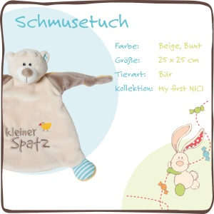 NICI Schmusetuch Bear Kleiner Spatz 25x25 cm Jucarie moale pentru bebelusi si copii - Img 3