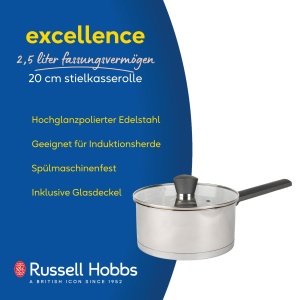Oala cu maner Russell Hobbs RH01164EU, 20cm, 2.5L, inox, cu capac din sticla - Img 2