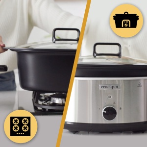 Oala de gatit lent Crockpot | 3,5 litri (3-4 persoane) | Recipiente pentru rumenirea carnii si legumelor | Otel inoxidabil [CSC085X], Cromo - Img 2