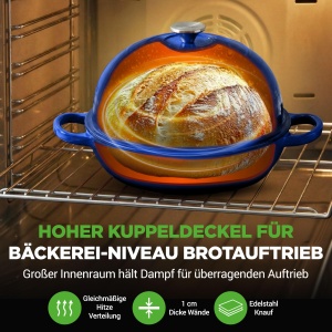 Oala din fonta NutriChef 26 cm, emailata, albastra, cu capac si manere - Img 4