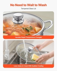 Oala din inox VEVOR 11,4 L cu capac din sticla, potrivita pentru toate tipurile de plite - Img 6