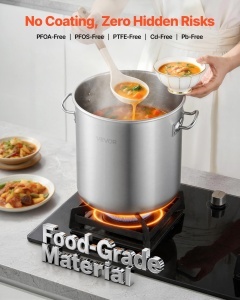 Oala din inox VEVOR 19,9 L cu capac din sticla, compatibila cu toate tipurile de plite - Img 2