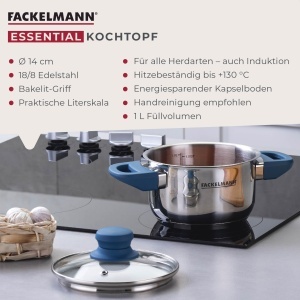 Oala Fackelmann Essential O 14 cm Inox Manere Bakelit Capac Sticla Albastru - Img 3