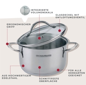 Oala Fackelmann Lara cu capac 16 cm din inox, ergonomica, rezistenta la caldura - Img 3