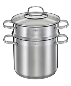 Oala pentru paste Rosle Elegance 5L inox cu insertie pentru paste si capac din sticla