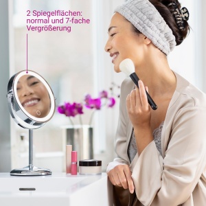 Oglinda cosmetica Medisana CM 844 cu marire, oglinda de masa cu iluminare, oglinda fara fir cu baterie, lumina LED continua si 2 suprafete de oglinda rotative fara si cu marire de 7x - Img 5