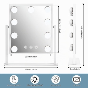 Oglinda de machiaj TUREWELL cu lumini LED, 3 moduri de culoare, 360 rotatie - Img 6