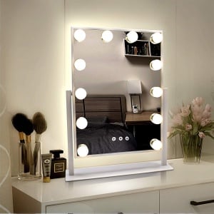 Oglinda de machiaj TUREWELL cu lumini LED, 3 moduri de iluminare, rotatie 360