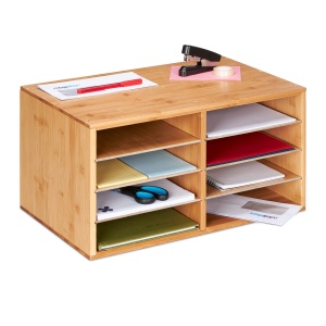 Organizator birou Relaxdays din bambus, 8 compartimente, pentru documente A4