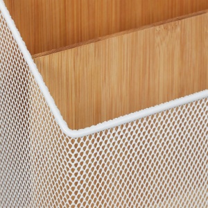 Organizator birou Relaxdays, suport documente 3 compartimente, metal si bambus, 20x29x14 cm - Img 6