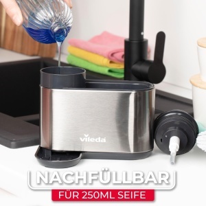Organizator chiuveta Vileda cu dozator de detergent otel inoxidabil design modern si compact - Img 5
