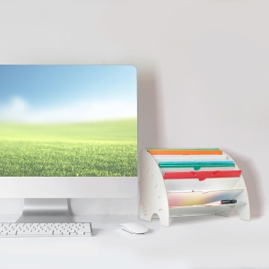 Organizator documente Relaxdays cu 6 compartimente, MDF, alb, 27 x 34 x 27 cm - Img 2
