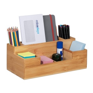 Organizer birou din bambus Relaxdays, 7 compartimente, 11x30x15 cm, natural